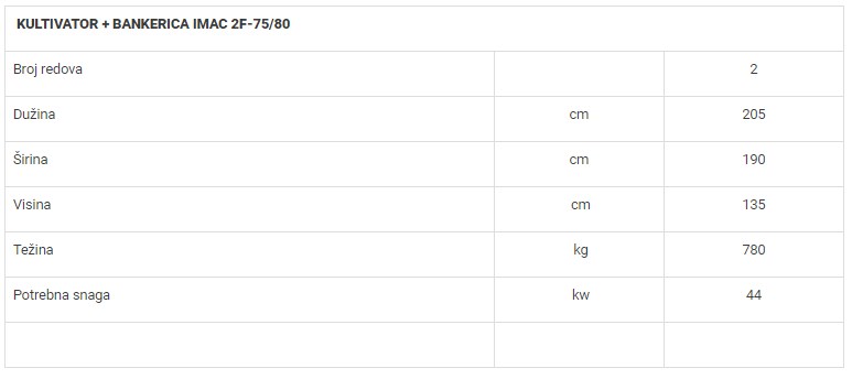 IMAC 2F-75/80 kultivator sa formiračem bankova